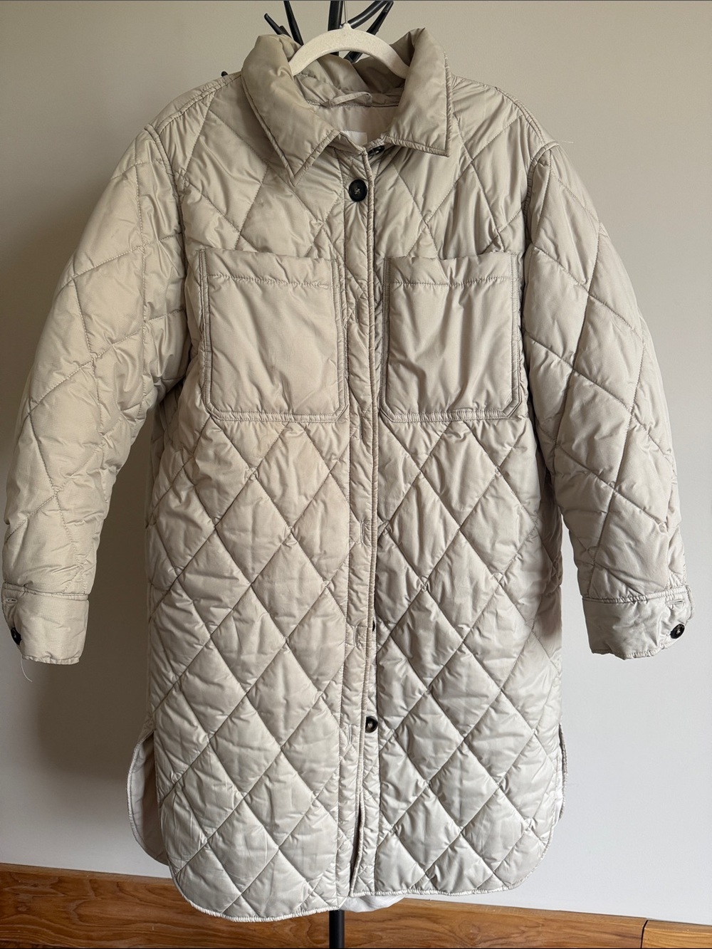 H&M Quilted Puffer Coat in Light Beige